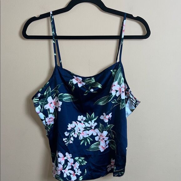 Victoria’s Secret Women’s Size Large Navy & Pink Floral Print Silky Sleep Tank - Picture 1 of 6